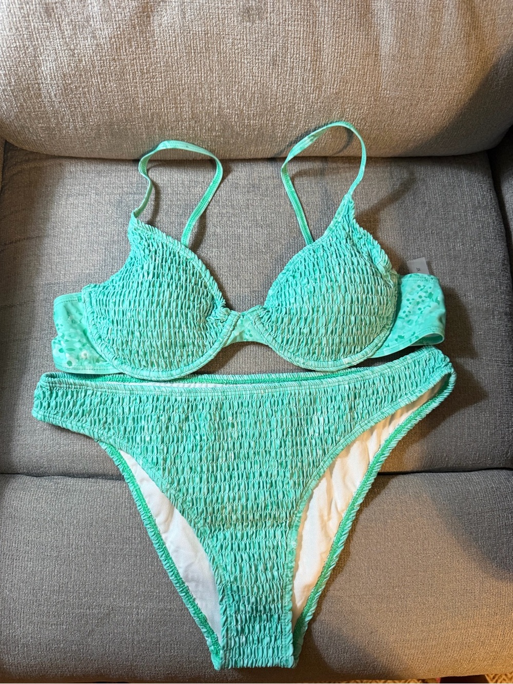 Women’s Mint Green Smocked Bikini Set